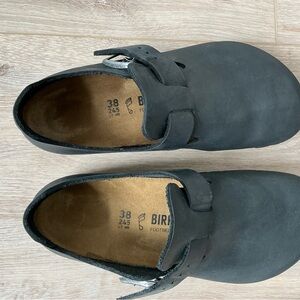 Birkenstock Oiled Leather Black London Buckle Clogs